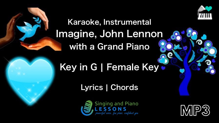 Imagine, John Lennon in Female Key Karaoke with a Grand Piano Instrumental - Audio MP3