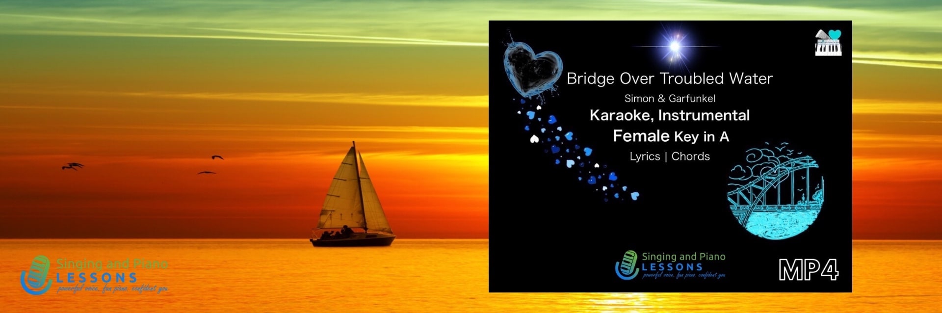 Bridge Over Troubled Water Karaoke Instrumental in Female Key A / Baritone for Males