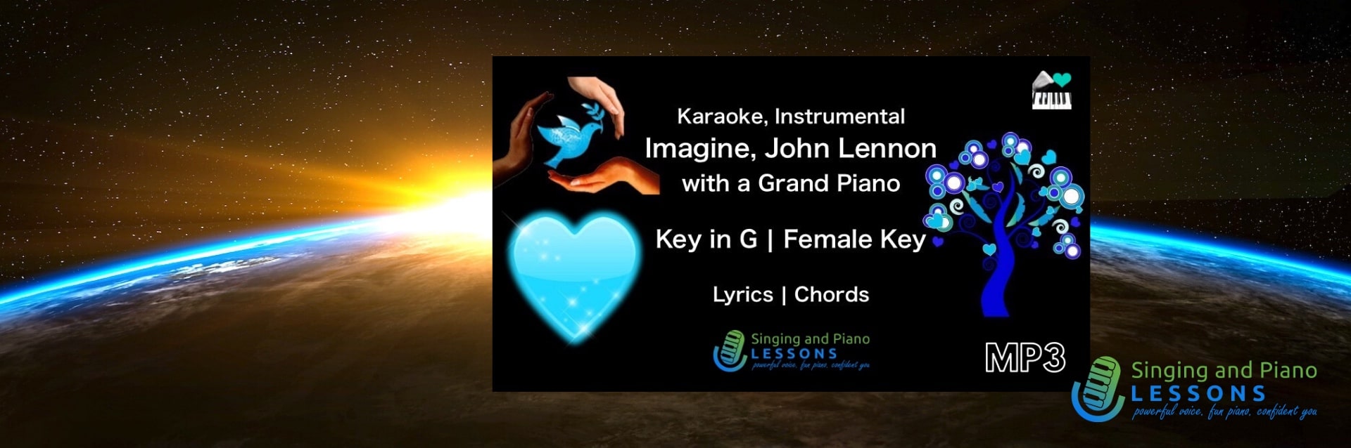 Imagine John Lennon Karaoke Instrumental Video in Female Key/ Baritone for Males with Grand Piano