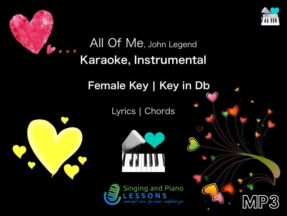 All of me by John Legend, Karaoke, Instrumental in Female Key – Audio MP3